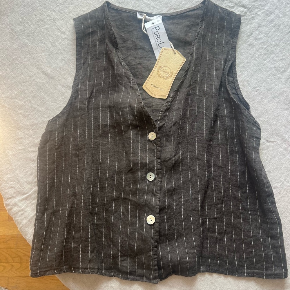 Linen Gray Stripe Vest Top